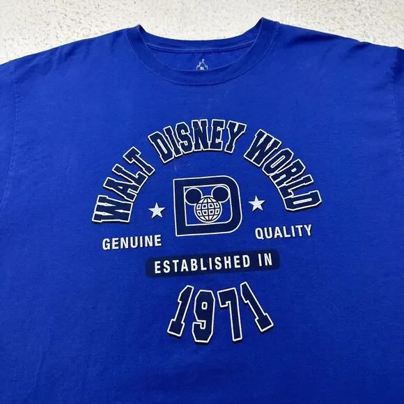 Disney Parks Men's XL Walt Disney World Crewneck Graphic T Shirt 1971 Logo Blue - Picture 2 of 11